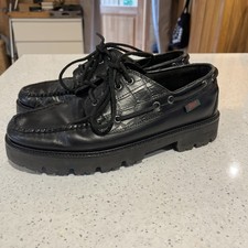 G.H. BASS Camp Moc Lug Black Leather UK10 deck shoes crocodile lightweight sole