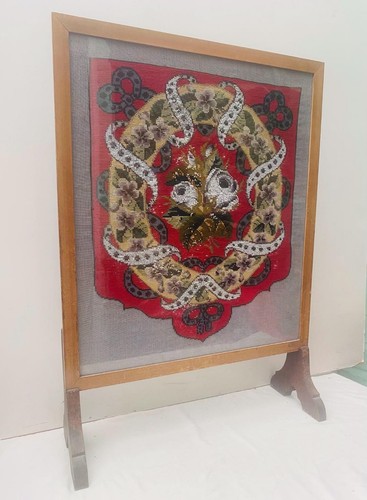 Glazed wooden fire screen with