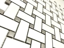 1 x 2 White Gray  Basketweave Porcelain Mosaic Floor Wall Backsplash Kitchen