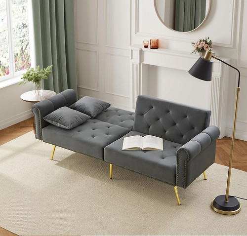 Grey velvet seater - grey, bed