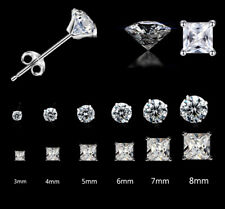 2Pcs Mens Womens Girls DIAMOND CUT CRYSTAL Sterling Silver Ear Studs Earrings UK