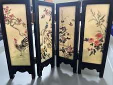 Vintage Miniature Chinese Folding Dressing Screen - Birds & Landscapes