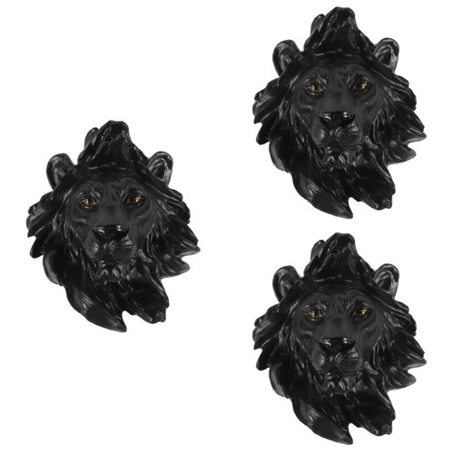 Black resin lion head wall - black,