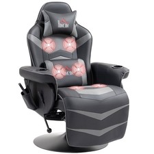 Massage Gaming Chair, Swivel Racing Gaming Recliner with Retractable Footrest