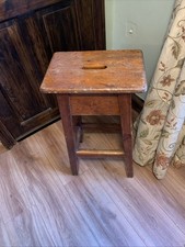 Vintage Wooden Stool School Science Laboratory / Kitchen Stool 