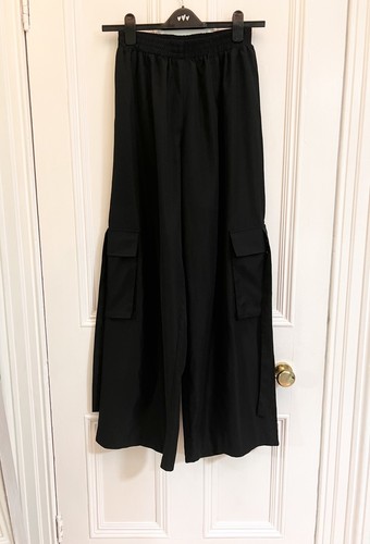 Black wide leg trousers - leg, trousers/cargo
