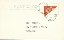 Guernsey 1941 2d Orange Centenary Bisect on Plain Card - Local Use