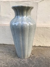 A LARGE CHINESE CELADON CRACKLE GLAZE PORCELAIN VASE lobed body petal rim