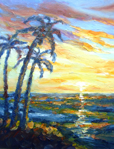 Sunset sea original oil - sunset,