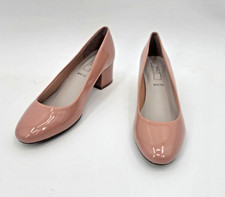 M&S COLLECTION Wide Fit Patent Block Heel Court Shoes