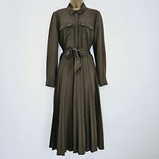 NEW Ex DUSK ROMAN 10-18 Green Pleated Skirt Button Pocket Front Crepe Midi Dress