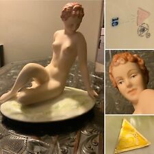 RARE C1947 “D” ROYAL DUX BOHEMIA CZECH PORCELAIN NUDE GIRL FIGURE ELLY STROBACH