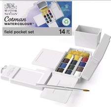 Winsor & Newton Cotman Watercolor Paint FIELD POCKET SET 12 Half Pan w/ Brush