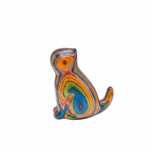 Rainbow wood cat figurine - rainbow,