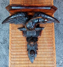 LARGE ANTIQUE BLACK FOREST CARVED EAGLE BRACKET SHELF