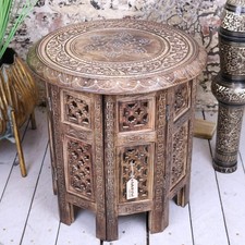 Zanskar Small Side Table with Aluminium Inlay Indian Mango Wood End Coffee 