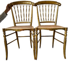 ANTIQUE FRENCH CHAIRS SALON HALL BEDROOM ACANTHUS LEAF MOTIF RATTAN SEAT  19TH C