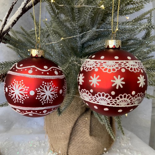 Red glass tree bauble white - red,