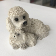 Vintage Poodle & Puppy Figurine, West German Poodle Laying, White Dog Ornament