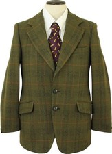 VINTAGE BRITISH HODGES TAILORED MENS 36" GREEN WITH AMBER OVERCHECK TWEED JACKET