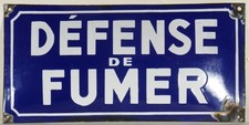 Vintage domed blue French enamel sign plaque plate Defense de Fumer No Smoking