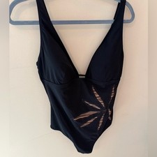 Gideon Oberson Swim one piece bathing suit Black Flower Detail size US 12