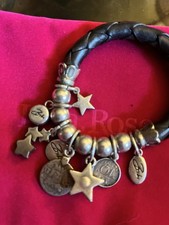 Bibi Bijoux Leather Dark Grey  Braided Bracelet. With Charms Stars Coins