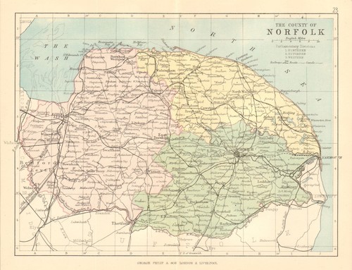 Norfolk antique county map - norfolk.,
