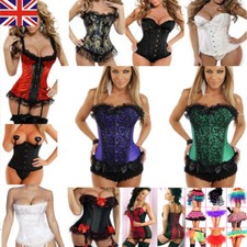 UK Lady Sexy Party Bustier Boned Corset Sets Shaper Basques+Lingerie/Skirt 6-24