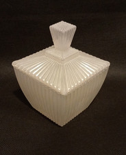 Parlane Vintage Art Deco Style White Pearlescent Glass Lidded Trinket Bowl.