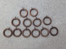 12 Set Of Vintage Large Wooden Curtain Rings Brown Round 