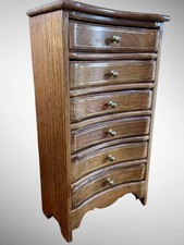 Miniature Wooden Tall Boy Chest Of Drawers - Curved Wooden  - Brass Inlay