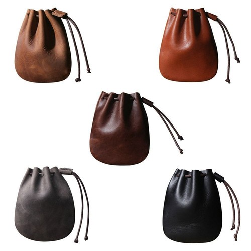 Leather coin pouch - pouch, drawstring