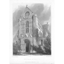 Jedburgh Abbey - West Front - Antique Print c1848