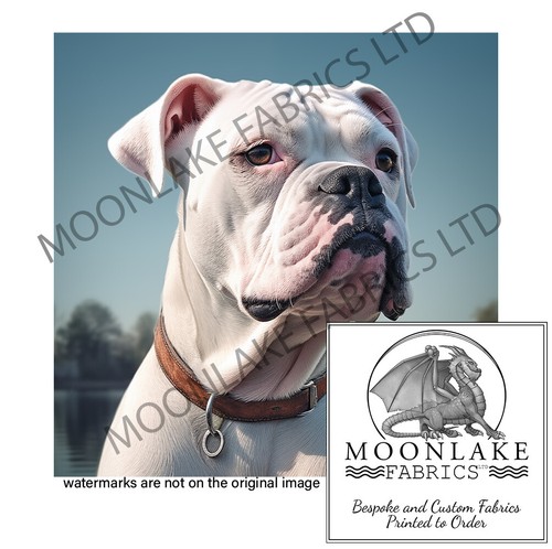 White boxer dog looking left - white,