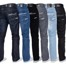 Mens Straight Leg Jeans Enzo Designer Regular Fit Denim Trousers Pants All Waist