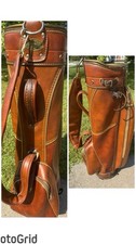 Vintage Spalding Brown Faux Leather Carry Cart Golf Bag With Rain Cover Hood