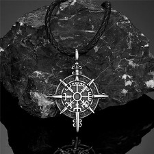 Gold Viking Compass Pendant Norse Rune Necklace Vegvisir Amulet for Men Gift