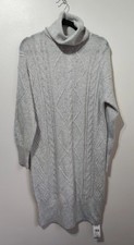 F&F light grey oversized aran knit rollneck jumper dress S new loose fit xmas