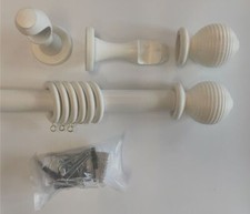 28mm Wooden Curtain Pole, PALE GREY, Wood Curtain pole set, Ribbed Ball Finial,
