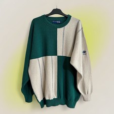 Faldo By Pringle 90s Green & Cream Pure New Wool Golf Jumper Size L Vintage VGC