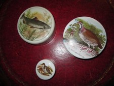 VINTAGE 3xPatum Peperium Pots.Salmon/Partridge both 11x5cms.Woodcock 6cmsx3cms