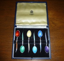 Cased Set of Silver Gilt & Enamel Spoons, Turner & Simpson Ltd, Birmingham 1966