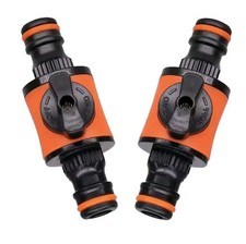 2 Pack Garden Hose In line Tap Shut Off Valve Pipe Adapter Orange Quick Switch