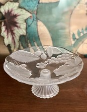 Glass Cake Stand with Strawberry Grapes Cherry Leaf Design with Fluted Foot