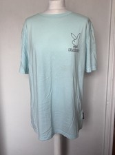 Playboy X Missguided Ladies T-Shirt Oversized Top Baby Blue Medium Size UK 10/12