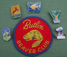 Collection of 5 Butlins Badges from the 1960's Plus Cloth Beavers Club Badge