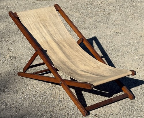 Antique canvas wooden lounge - canvas,