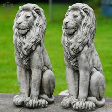 Pair Regal Lion Stone Statues