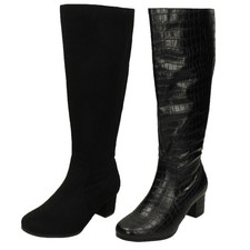 Ladies Spot On Synthetic Zip Up Extra Wide Knee High Boots